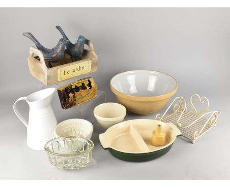 A Collection of Various Kitchenalia to Comprise Mixing Bowl, Nutbrown Animal Cutters, Jelly Moulds etc Together with a Wooden