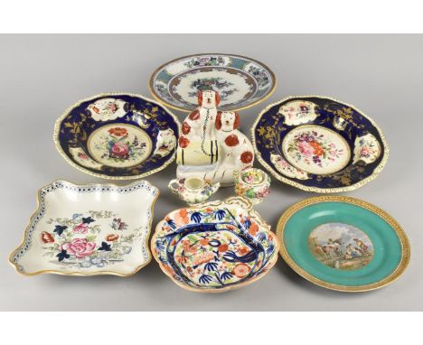 A Collection of 19th and 20th Century Ceramics to Comprise Derby Hand Painted Shallow Bowls with Floral Swag Cartouches on Bl