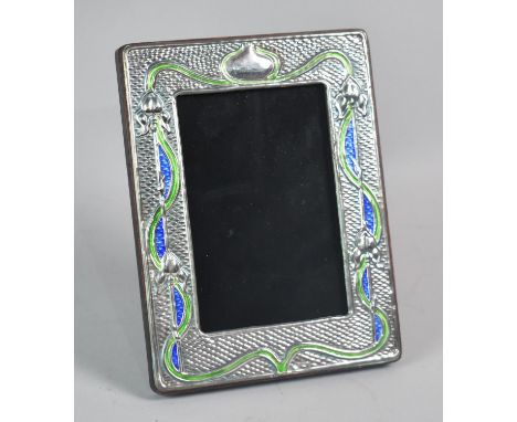 A Reproduction Silver and Enamel Art Nouveau Easel Back Photo Frame, 15x19cm high
