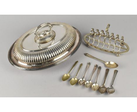 A Small Collection of Silver Plate to Comprise Entree Dish, Toast Rack and Teaspoons