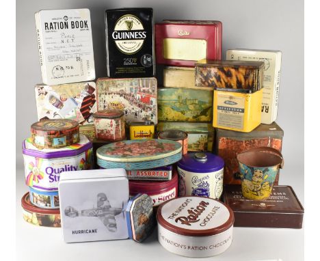 A Large Collection of Various Vintage and Later Tins to Include Crawford, Mackintosh, Guinness, Ration Book Decorated Example