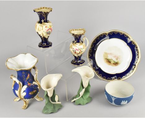 A Collection of Various 19th and 20th Century Ceramics to Comprise Porcelain Blue Ground Vase Having Stylised Acanthus Feet a