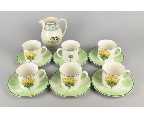 A Set of Six Villeroy &amp; Boch Flora Sunflower Cups and Saucers Together with a Wedgwood Farmstead Jug
