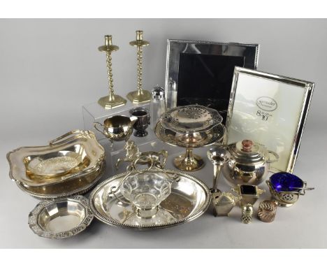 A Collection of Various Silver Plate to Comprise Photo Frames, Candlesticks, Cruets, Galleried Tray, Horse etc