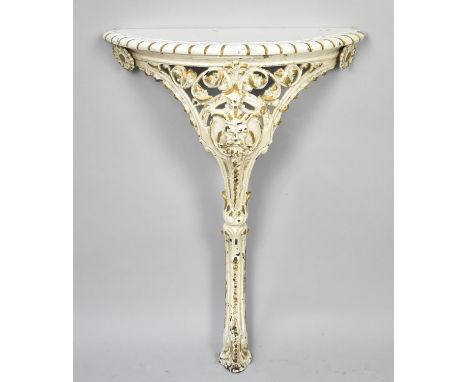A Cast Iron Based Demilune Maskhead Console Table, Painted Cream and Gilt, 56cms Wide