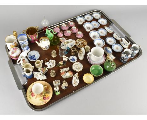 A Collection of Various Ceramic and Glass Miniatures to Include Dinner Service, Tea Set, Royal Worcester, Glass Oil Lamp etc