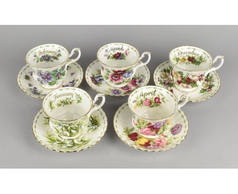 A Royal Albert Flowers of Month Series Tea Set to Comprise Five Cups and Five Saucers