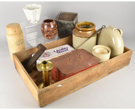A Collection of Various Vintage Items to Comprise Gas Mask Tin, Stonewares, Jelly Mould etc