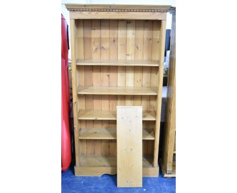 A Modern Pine Three Shelf Open Bookcase with Dentil Cornice, 100cms Wide