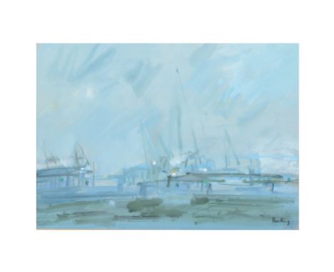 Len Hunting, Harbour scene,gouache, signed,20cm x 28cm.Artist's Resale Rights are applicable.