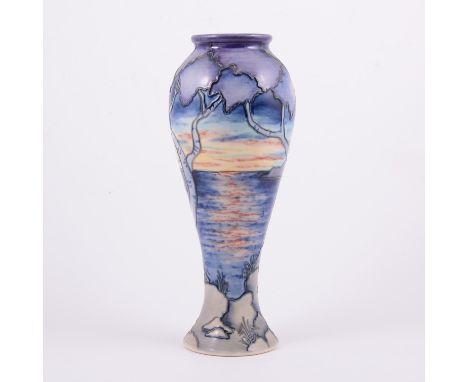 Anji Davenport for Moorcroft Pottery, 'Birth of Light' a trial vase, 2000, of tall swollen bud form, tubelined with a sea sca