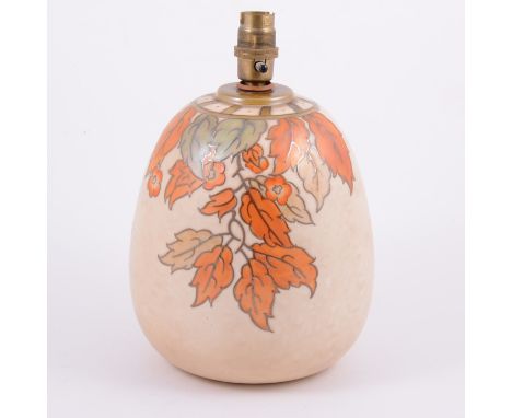 Charlotte Rhead for Crown Ducal, 'Autumn Leaves' a lamp base, swollen form, 25cm inc. fitting.