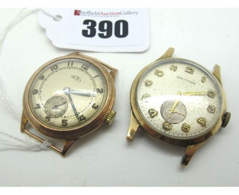 Trebex; A Vintage 9ct Gold Cased Gent's Wristwatch Head, (no strap) the signed dial with Arabic numerals and seconds subsidia