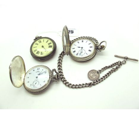 A Hallmarked Silver Cased Half Hunter Pocketwatch, the white dial with black Roman numerals and seconds subsidiary dial, with