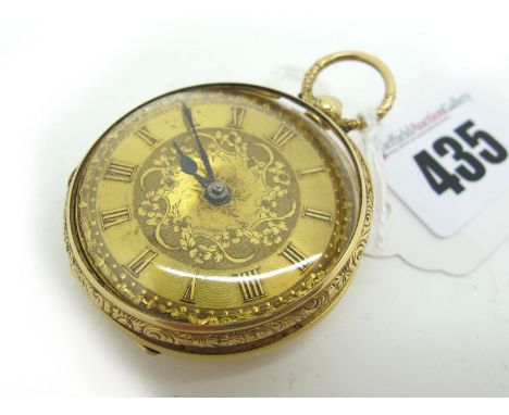 An 18ct Gold Cased Fob Watch, the foliate engraved dial with Roman numerals, the movement signed "Bianchi Tunbridge Wells" an