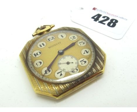 Novelti; An Art Deco Openface Pocketwatch, the signed circular dial with Arabic numerals and seconds subsidiary dial, (moveme