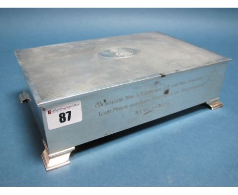 A Large Hallmarked Silver Presentation Box, Mappin &amp; Webb, Sheffield 1937, "Councillor Mrs A. E. Longden, J.P and Miss Lo