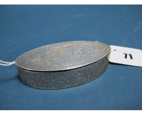 A Hallmarked Silver Snuff Box, possibly John Preedy, London 1780, of  navette shape, allover decorated, 8.3cm wide.