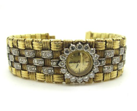 Omega; A Vintage Diamond Set Cocktail Ladies Wristwatch, the signed dial with line markers, within claw set diamond bezel, to