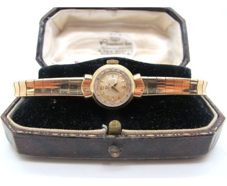 Omega; A Vintage 9ct Gold Cased Ladies Wristwatch, the signed dial with Arabic numerals and line markers the movement stamped