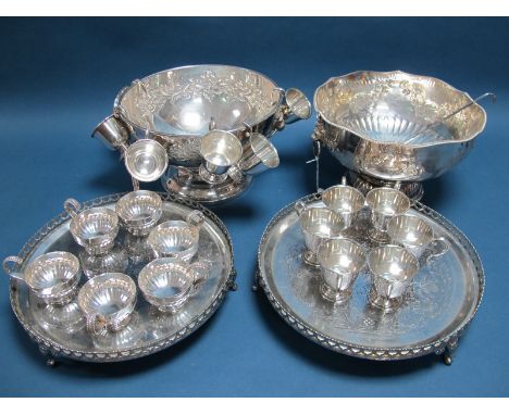 A P.H. Vogel &amp; Co Plated Punch Bowl, foliate scroll decorated, raised on circular spreading base; Together with A Set of 