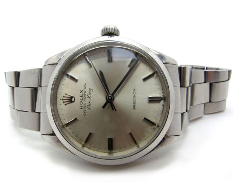 Rolex; A Vintage Airking Stainless Steel Gent's Wristwatch, Ref: 5500, Serial No: 2784054, the signed dial with line markers,