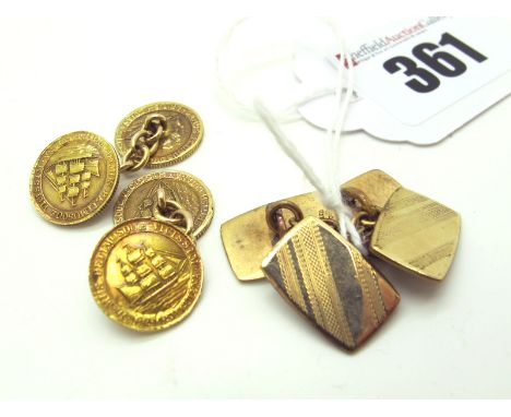 A Pair of British Guiana 'Souvenir' Gent's Cufflinks, on chain connections; A Pair of Engine Turned Gent's Cufflinks, stamped