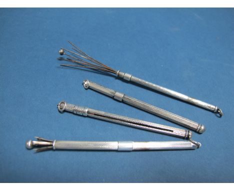 Four Vintage Hallmarked Silver and "Sterling Silver" Sliding Cocktail Stirrers/Swizzle Sticks, all of engine turned design. (