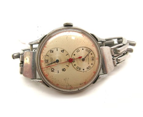 Mundus; A Vintage Gent's Wristwatch, the signed dial with Arabic numerals and line markers above subsidiary dial and large re