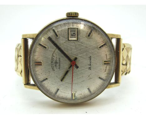 Rotary; A Vintage 9ct Gold Cased Automatic Gent's Wristwatch, the signed dial with block markers centre seconds and date aper