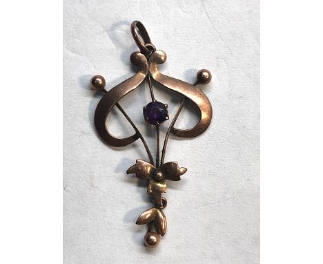 Antique 9ct gold and amethyst pendant measures approx 3.4cm drop hallmarked on back 9ct in good condition 