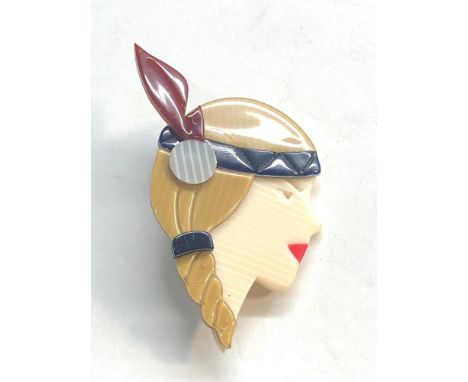 Vintage Lea Stein Paris Indian girl brooch measures approx 58mm by 32mm in good condition 