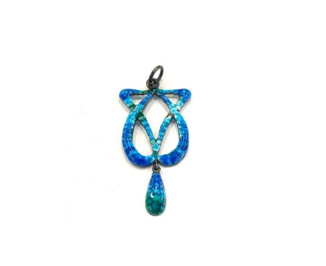 antique enamel pendant Approx. 6cm drop; 2.6cm wide  In antique condition Signs of age and wear  some damage to enamel, Pleas