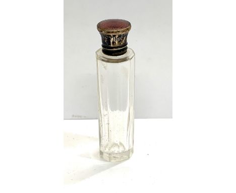 Antique silver and enamel  top scent perfume bottle in good original uncleaned condition London  silver hallmark to top  meas