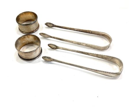 Antique / vintage hallmarked .925 sterling silver napkin rings / sugar tongs  Inc Birmingham, London sterling silver etc   It