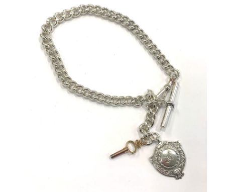 Antique silver Albert chain with fob, this item has been cleaned, total approximate weight 717g 