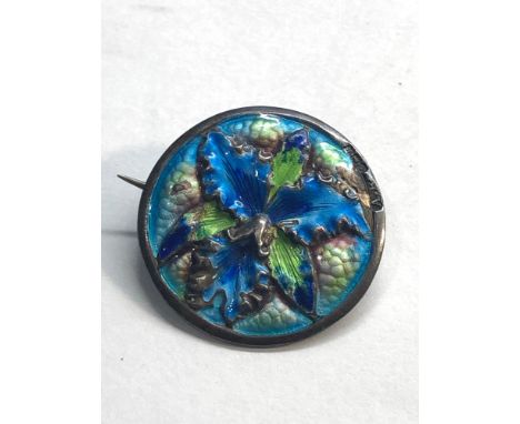 Antique silver and enamel flower brooch full Birmingham silver hallmarks maker A.B measures approx 26mm dia some enamel damag