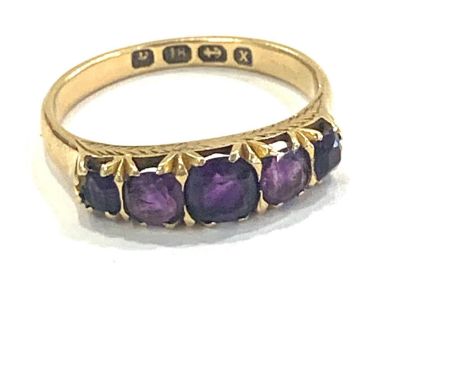 18ct gold amethyst ladies dress ring, some damage/chips to stones as seen in images, total approximate weight 3g 