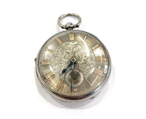 Antique gents hallmarked .925 sterling silver open faced fusee pocket watch  key-wind  working (No warranty given) w/ engrave