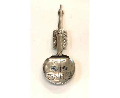 Eare CYMRIC Silver and enamel spoon  designed by Archibald Knox for Liberty, Birmingham 1901 cast with Celtic Entrelac motif,