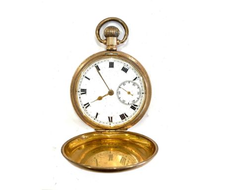 Vintage gents rolled gold full hunter pocket watch  hand-wind spares and repairs  w/ limit Swiss made movement code on case -
