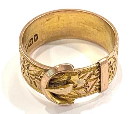 Vintage 9ct gold mens buckle design ring, hallmarked, ring size Q/R, total approximate weight 4.5g 