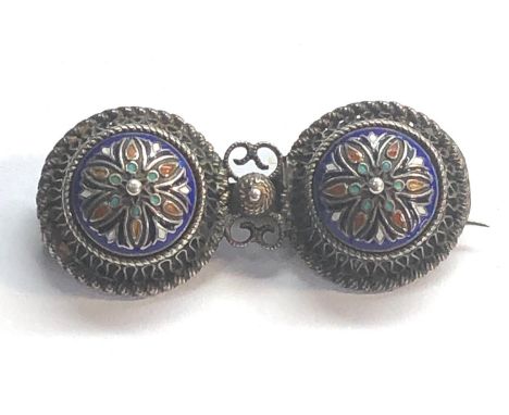 Continental silver and enamel brooch measures approx 40mm by 18mm hallmarked 830 good condition 