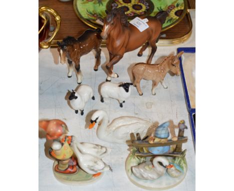 2 BESWICK HORSES, BESWICK DONKEY, 3 OTHER BESWICK ANIMALS &amp; 2 HUMMEL FIGURINES     