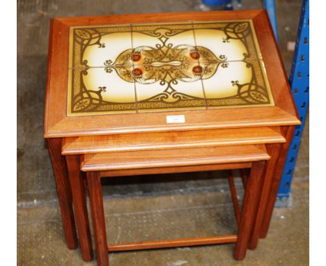 NEST OF 3 TEAK TILE TOP TABLES     