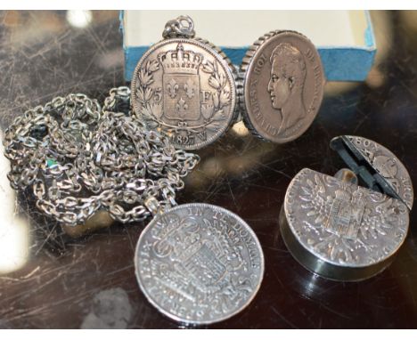 OLD COIN PENDANT ON SILVER CHAIN, COIN STYLE LIGHTER &amp; COIN STYLE LOCKET KEYRING     