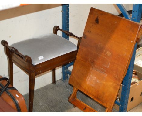 MAHOGANY FLIP TOP PIANO STOOL &amp; WOODEN EASEL STAND     