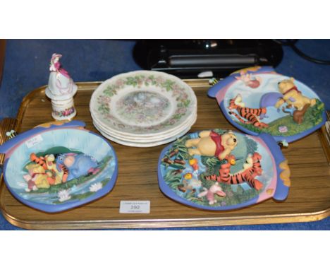 TRAY WITH VARIOUS WINNE THE POOH PLATES, DOULTON DISHES ETC     