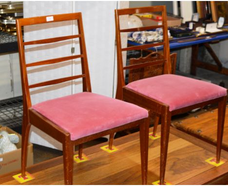 PAIR OF VINTAGE TEAK LADDER BACK CHAIRS     