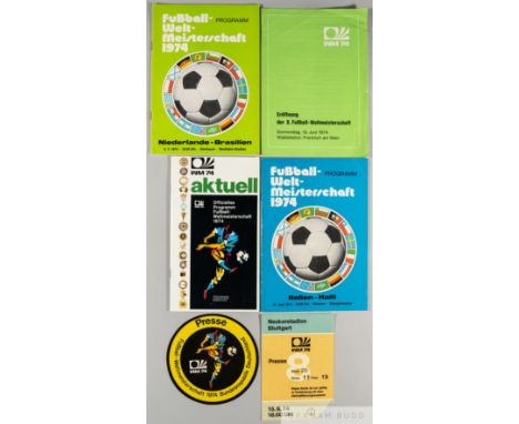 World Cup Germany 1974 selection,&nbsp;
includes World Cup official tournament programme WM74 Aktuell, rare 4-page opening ce